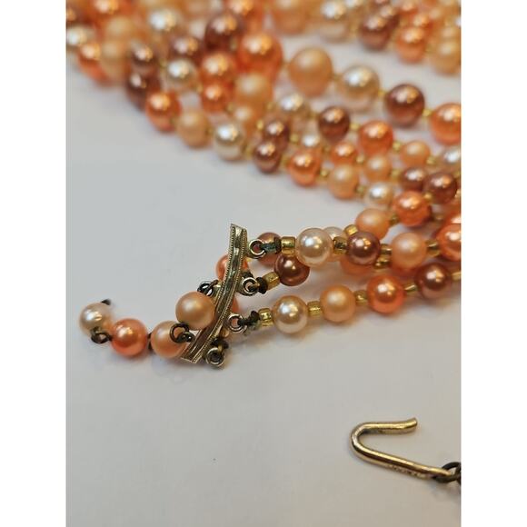 Vintage Faux Pearl 4 Strands 1950's Necklace Brown/Golden Made In Japan - Picture 5 of 6